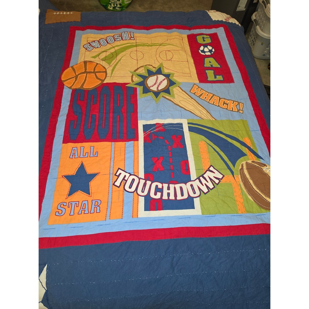 Circo Kids Sports Quilt Twin Blue Cotton Football Basketball Baseball Soccer